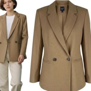 GAP Wool Blend Double Breasted Blazer Size 0 Camel Tan Structured Chic Classic